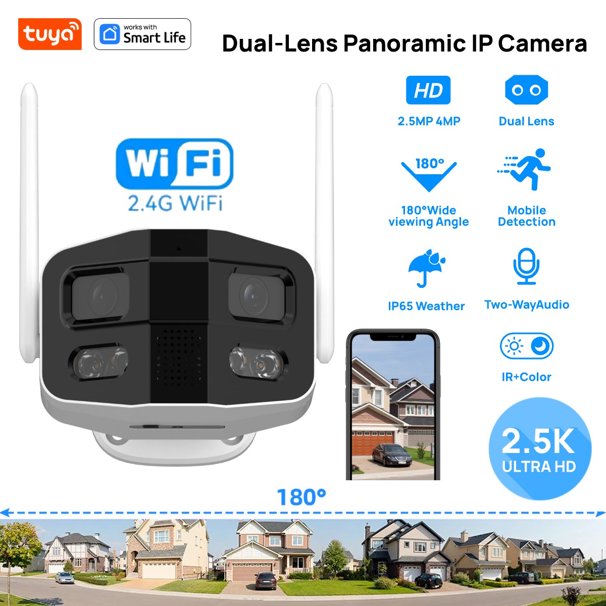 Home Security Camera Xiaomi - Tuya Smart 4MP 2,5K dubbele lens