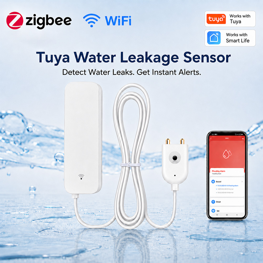 Home Security With Ai - ZigBee WiFi Waterleksensor Overstromingslekkage Alarmdetector Tuya