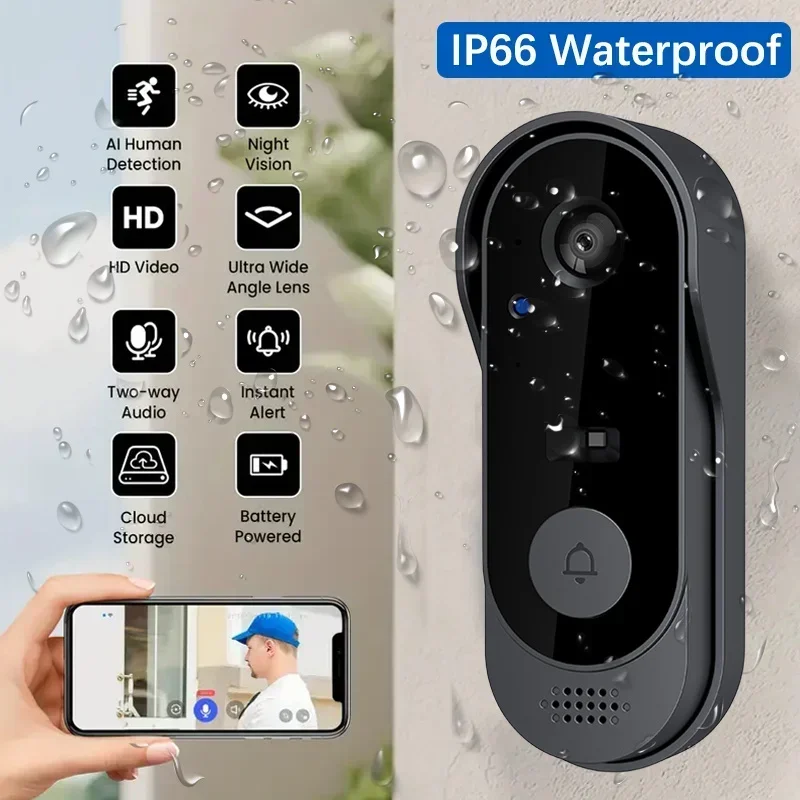Home Security Doorbell Camera - Video HD draadloze waterdichte deurbelcamera, nachtzicht
