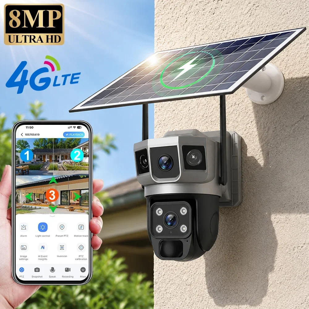 Home Security With Ai - V380 4K 3 Schermen 4G Camera